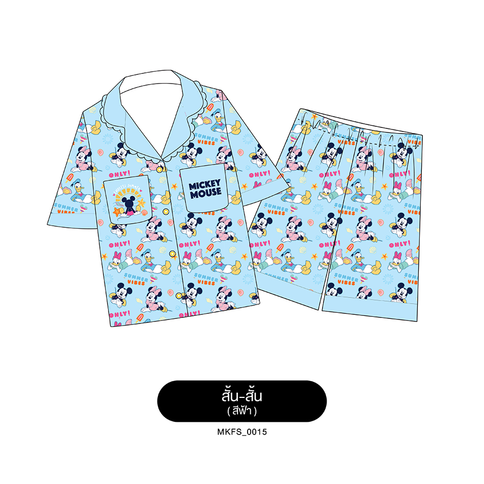 ชุดนอน PAJARA PAJAMAS (Neo Lite) รหัส MKFS-0015 ลาย Mickey🩵 (เสื้อแขนสั้น-ขาสั้น สีฟ้า ฟรีไซส์)