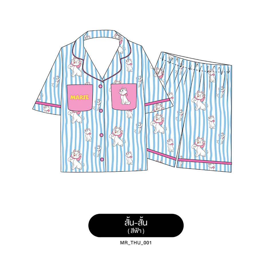 ชุดนอน Pajara Pajamas (Premium) รหัส MR-THU-001 ลาย🐈(แขนสั้น-ขาสั้น สีฟ้า🩵🤍ฟรีไซส์)