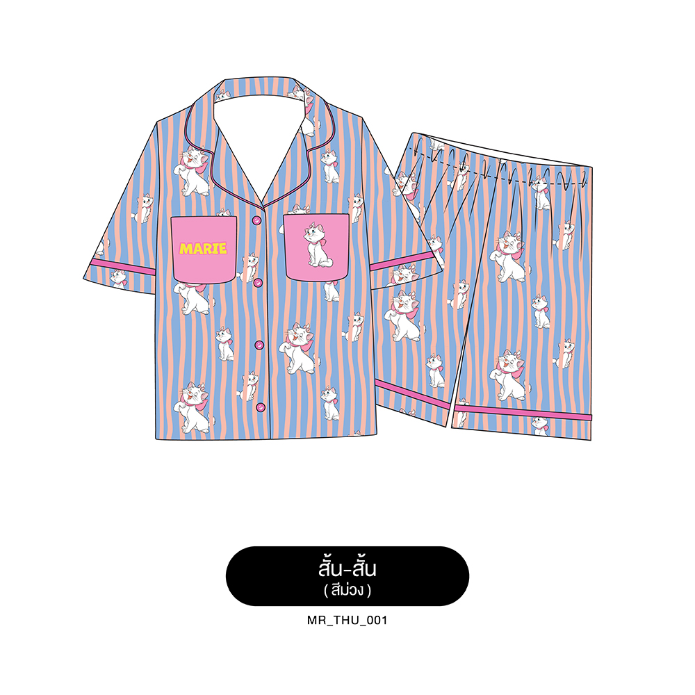 ชุดนอน Pajara Pajamas (Premium) รหัส MR-THU-001 ลาย🐈(แขนสั้น-ขาสั้น สีฟ้า🩵🩷ฟรีไซส์)