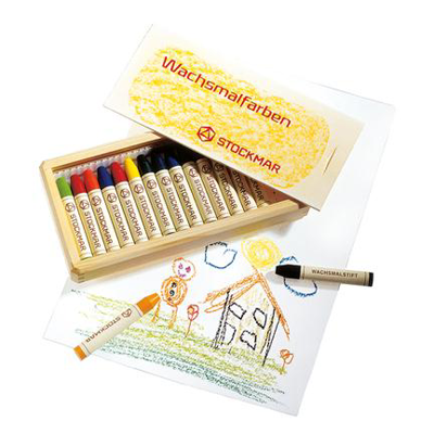 Stockmar Wax Crayons ass. 16 Colours in Wooden Box