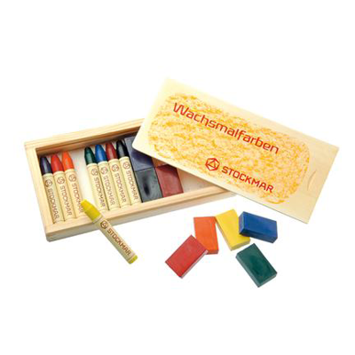 Stockmar Combined Ass. 8 crayons+8 blocks Wood Box