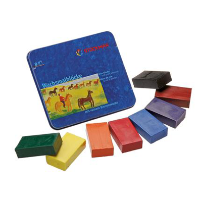 สีเทียนขี้ผึ้งแบบก้อนสี่เหลี่ยม Stockmar wax blocks ass. 8 colours with black