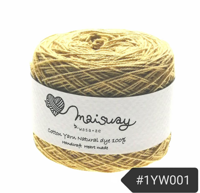 ไหมสวย ไหมฝ้ายแท้ 100% ย้อมสีธรรมชาติ  Maisuay Natural Plant-Dyed 100% Cotton Yarn  ขนาด 0.5 มม.  สีเหลืองอมเขียว #1YW002
