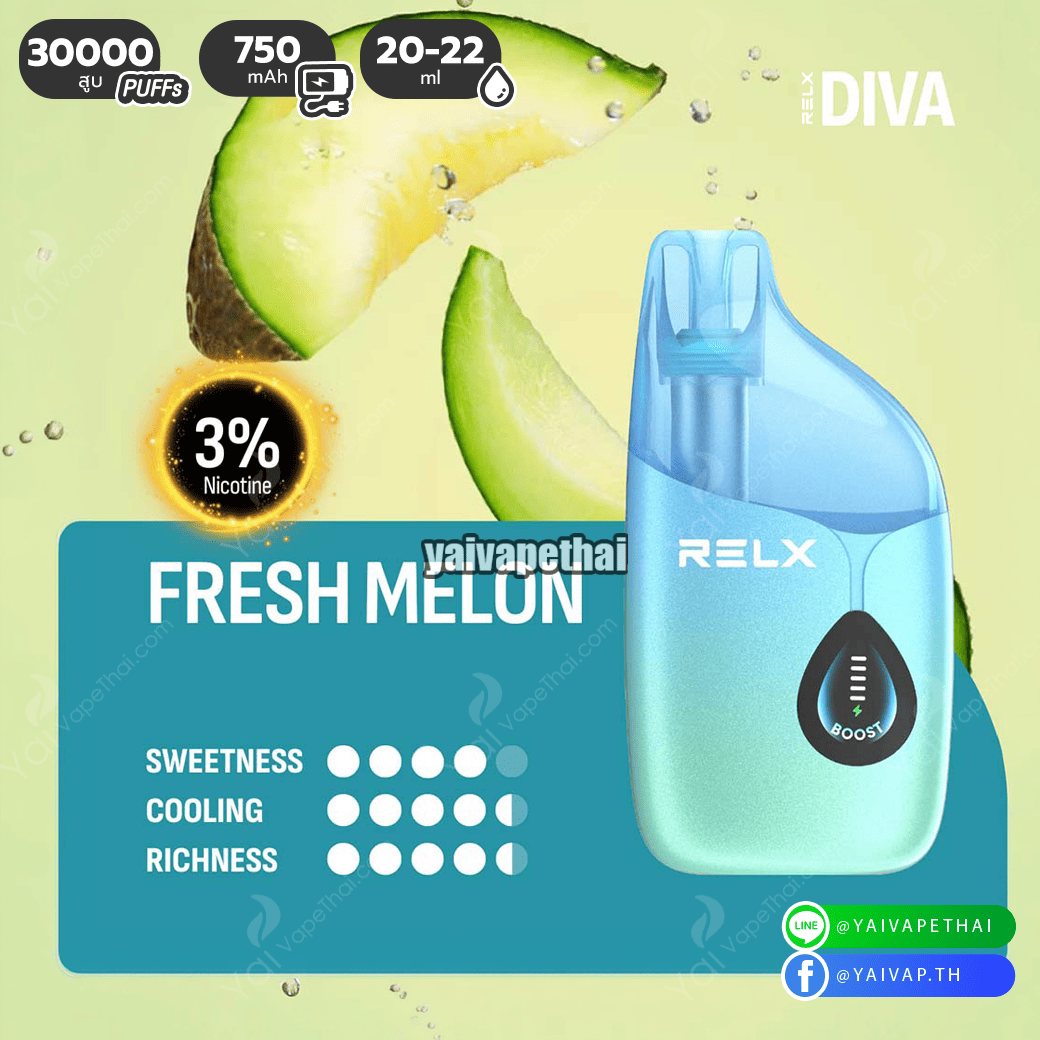 Diva 30k Nic 3%(Fresh Melon - เมล่อน)