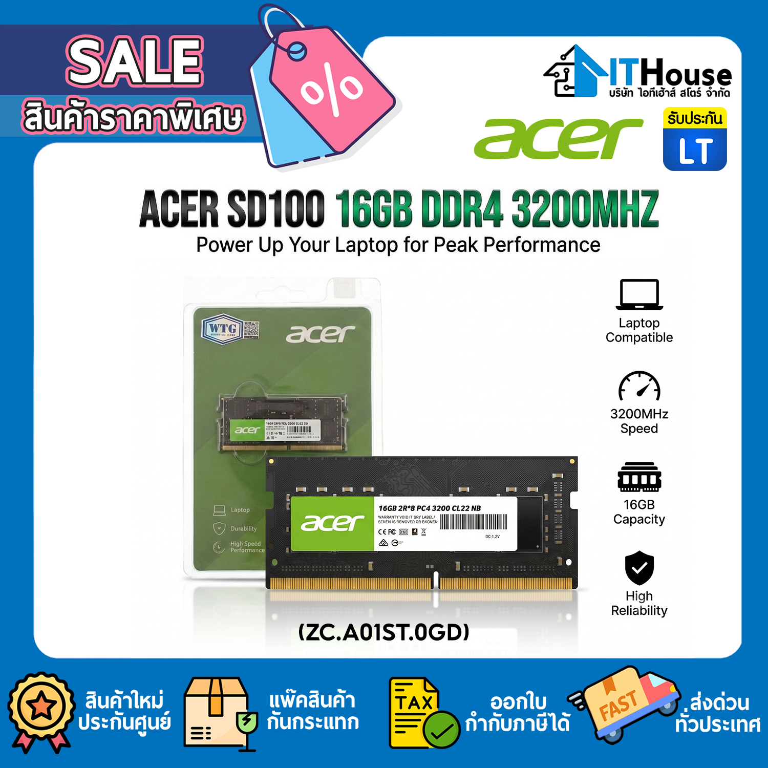 RAM  NOTEBOOK : DDR4(3200) 16GB ACER SD100 (ZC.A01ST.0GD) #LT