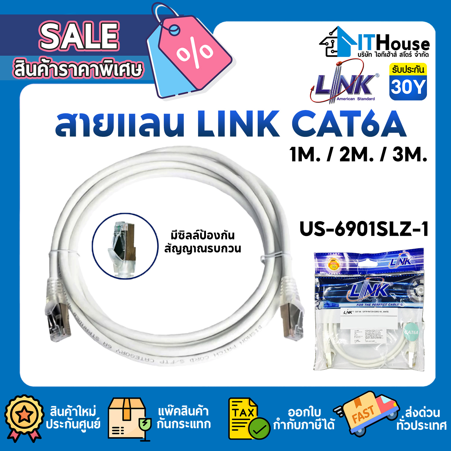 LAN CABLE : LINK CAT6A 3m. WHITE (US-6903SLZ-1) #30Y