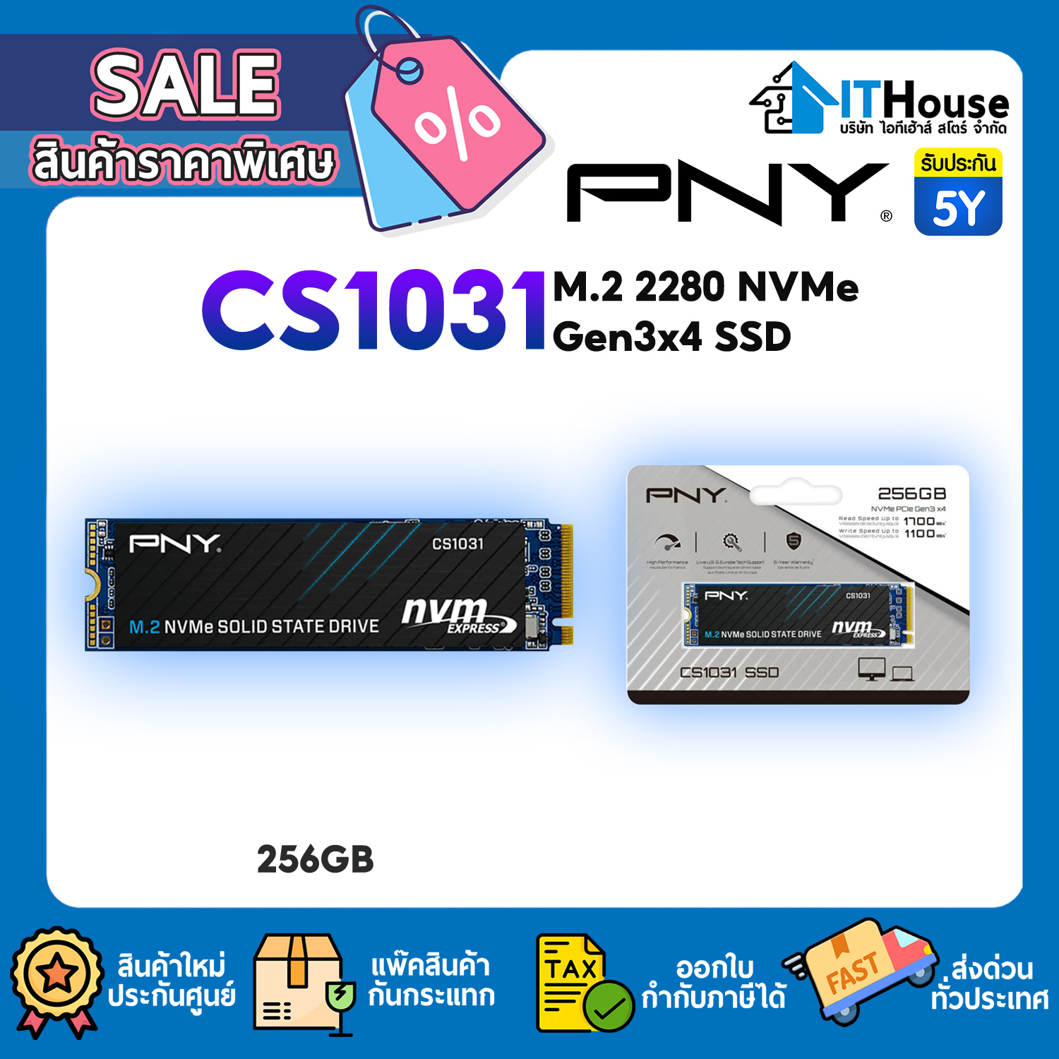 SSD M.2 PCle : 256GB PNY CS1031 (M280CS1031-256-CL) #5Y — รูปที่ 1 จาก 9