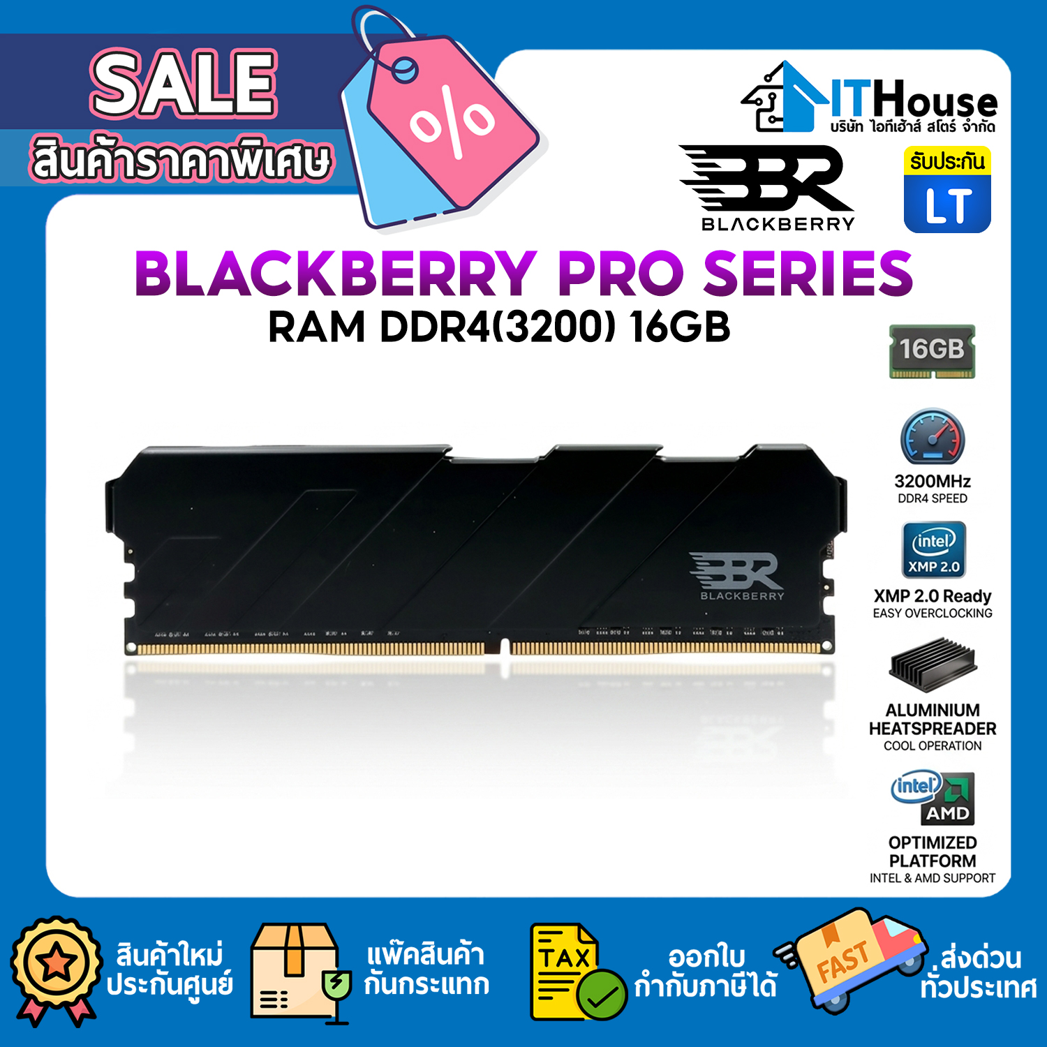 RAM PC : DDR4(3200) 16GB BLACKBERRY PRO SERIES (B16G32DPB)_BLACK #LT — รูปที่ 1 จาก 1