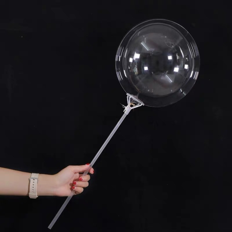 ก้านลูกโป่ง ไม้ถือลูกโป่ง พร้อมฐานลูกโป่ง (ก้าน+จุก 1คู่) ยาว 34 cm. กว้าง 6 mm. แบบใส