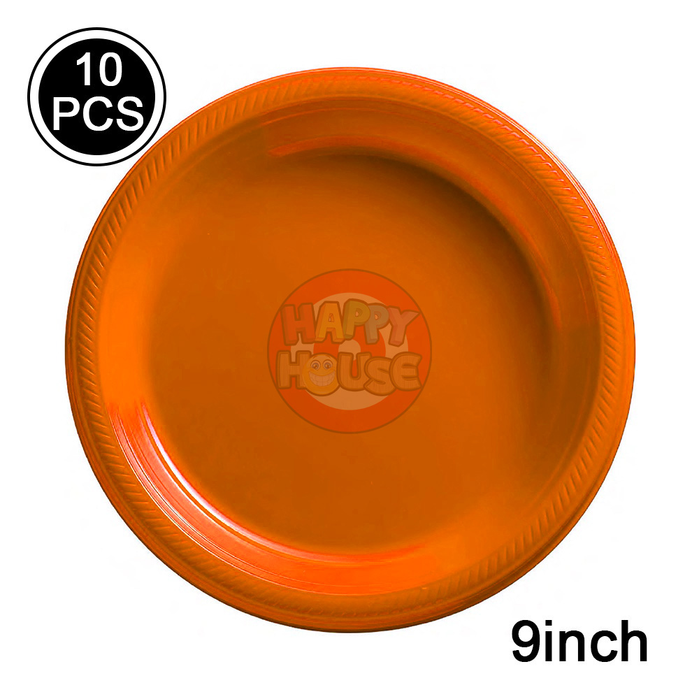 จานพลาสติก ทรงกลม ขนาด 9 นิ้ว (แพ็ค 10 ใบ) สีส้ม