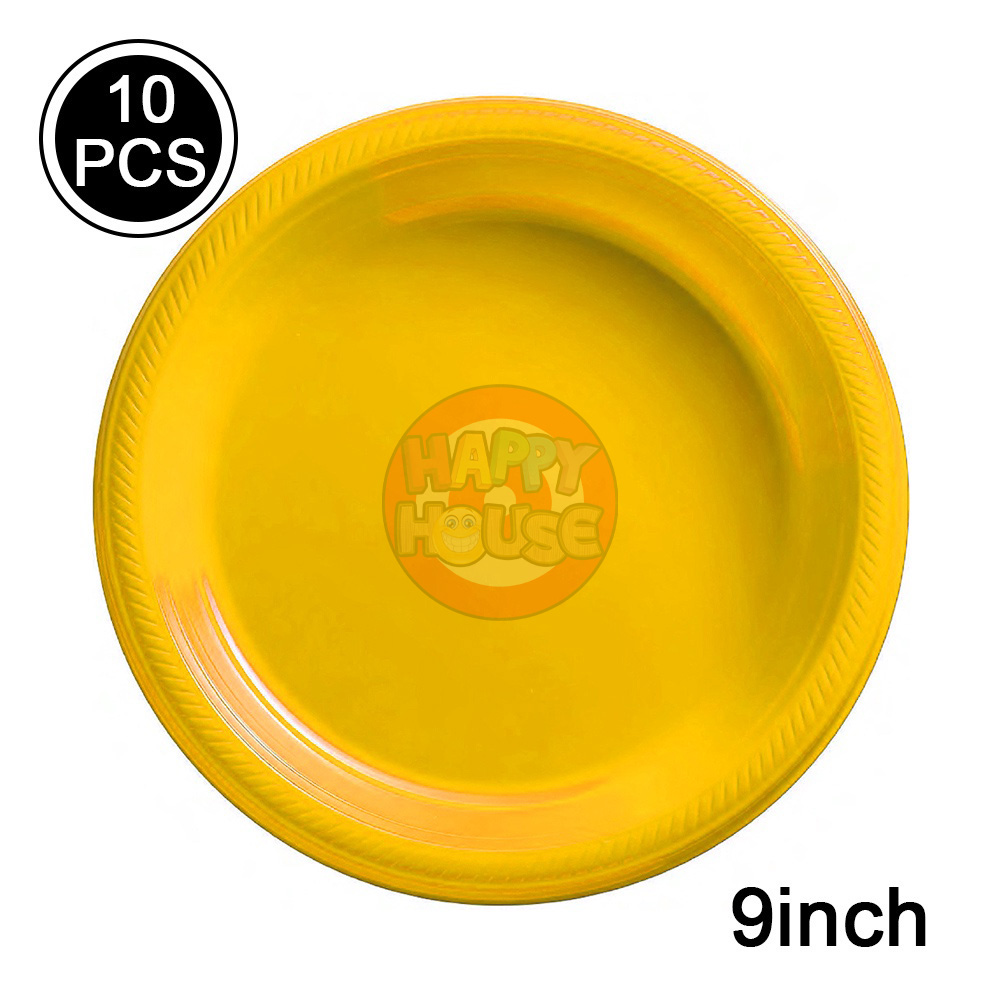 จานพลาสติก ทรงกลม ขนาด 9 นิ้ว (แพ็ค 10 ใบ) สีเหลือง