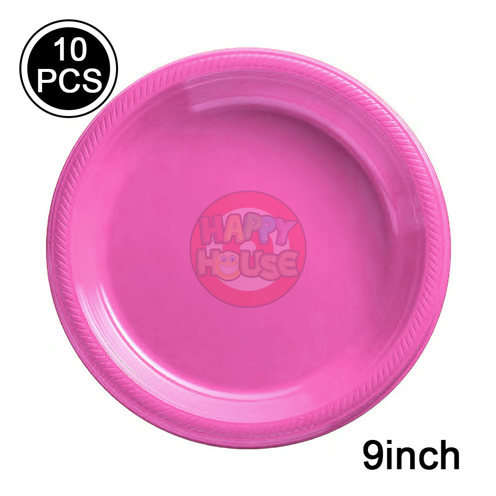 จานพลาสติก ทรงกลม ขนาด 9 นิ้ว (แพ็ค 10 ใบ) สีชมพูอ่อน
