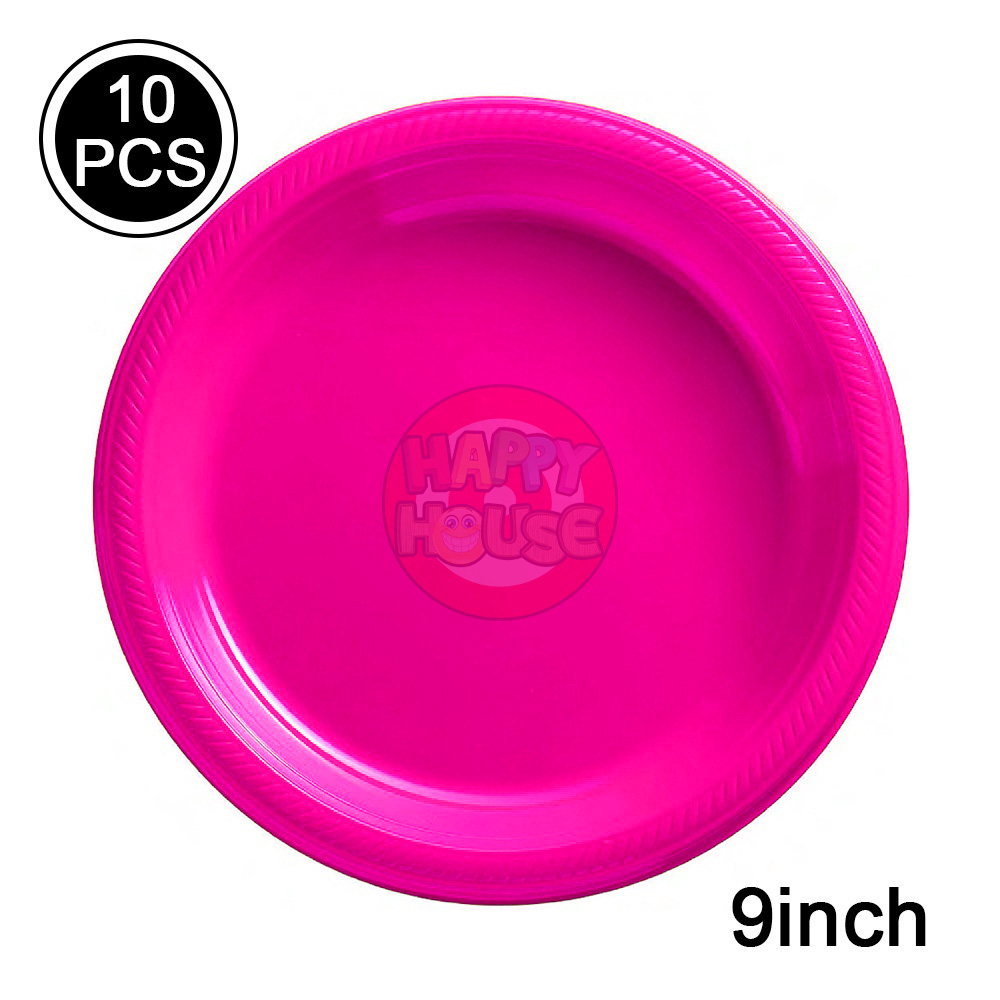 จานพลาสติก ทรงกลม ขนาด 9 นิ้ว (แพ็ค 10 ใบ) สีชมพูเข้ม