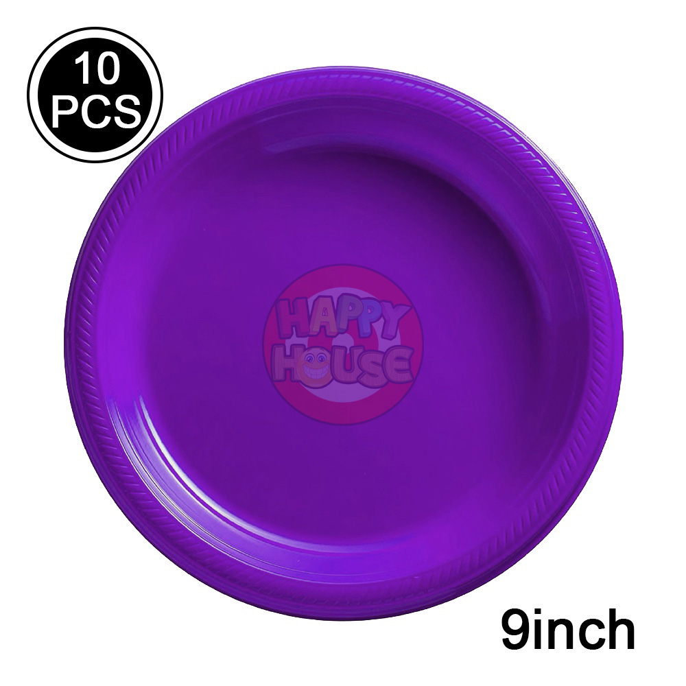 จานพลาสติก ทรงกลม ขนาด 9 นิ้ว (แพ็ค 10 ใบ) สีม่วง