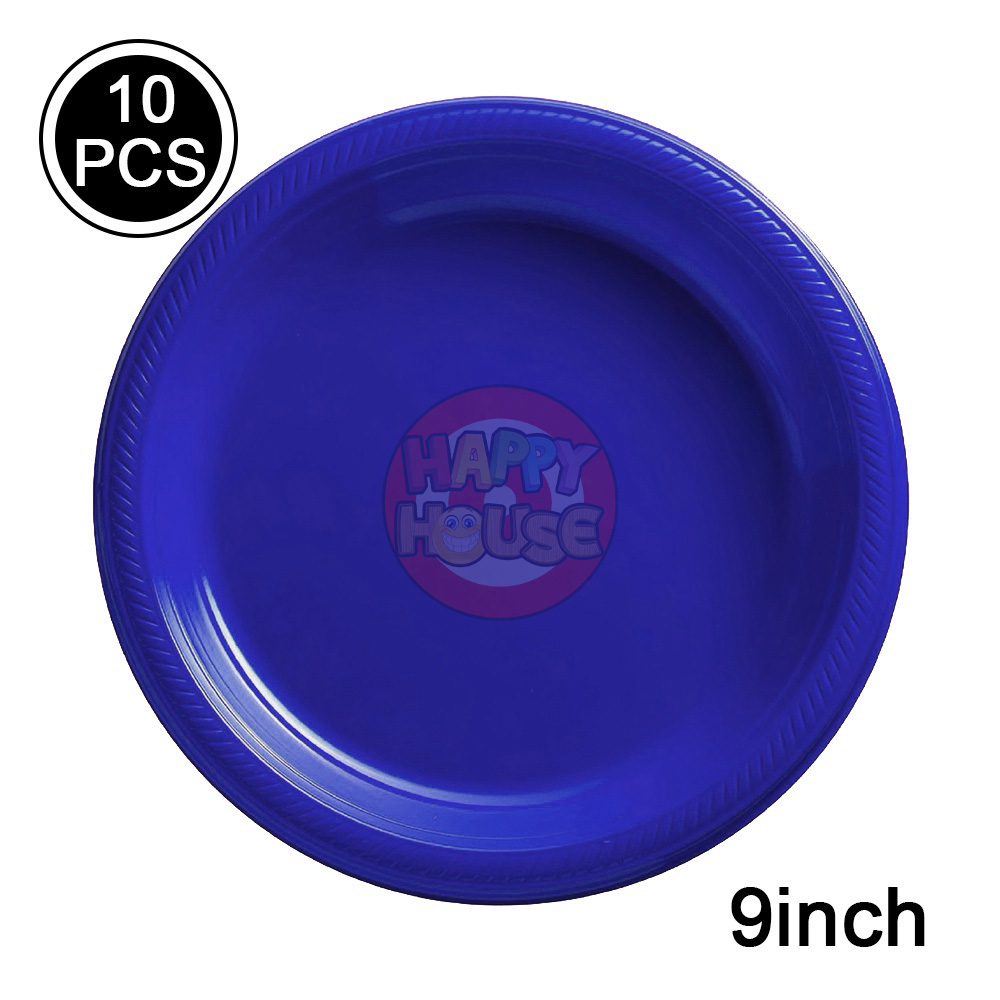 จานพลาสติก ทรงกลม ขนาด 9 นิ้ว (แพ็ค 10 ใบ) สีน้ำเงิน