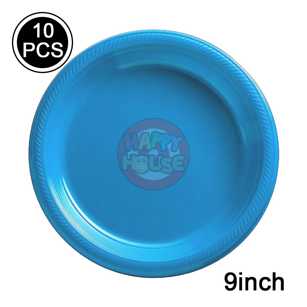 จานพลาสติก ทรงกลม ขนาด 9 นิ้ว (แพ็ค 10 ใบ) สีฟ้า