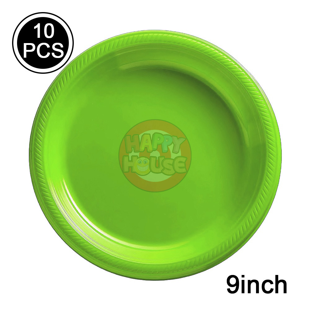 จานพลาสติก ทรงกลม ขนาด 9 นิ้ว (แพ็ค 10 ใบ) สีเขียวอ่อน
