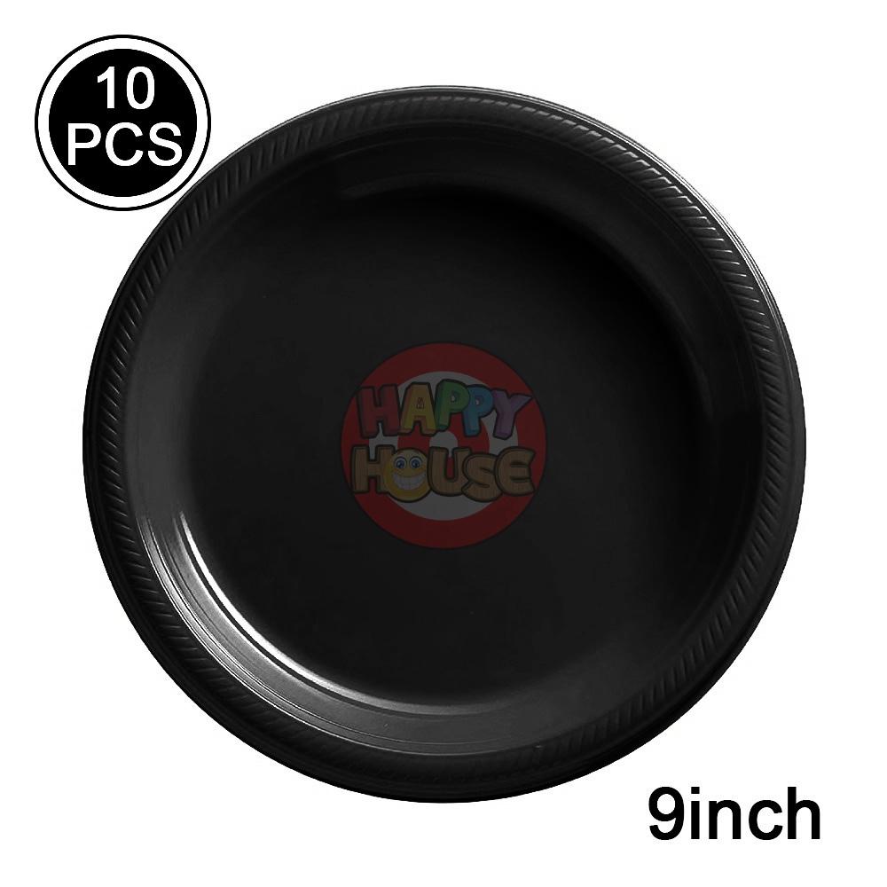 จานพลาสติก ทรงกลม ขนาด 9 นิ้ว (แพ็ค 10 ใบ) สีดำ