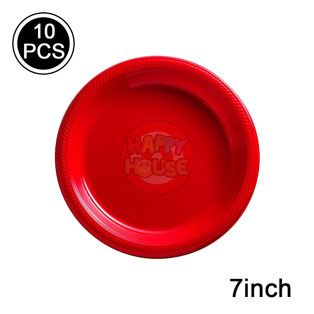 จานพลาสติก ทรงกลม ขนาด 7 นิ้ว (แพ็ค 10 ใบ) สีแดง