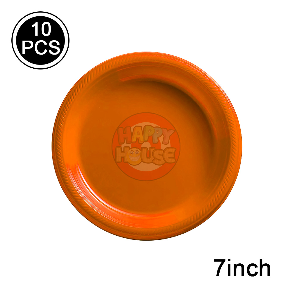 จานพลาสติก ทรงกลม ขนาด 7 นิ้ว (แพ็ค 10 ใบ) สีส้ม