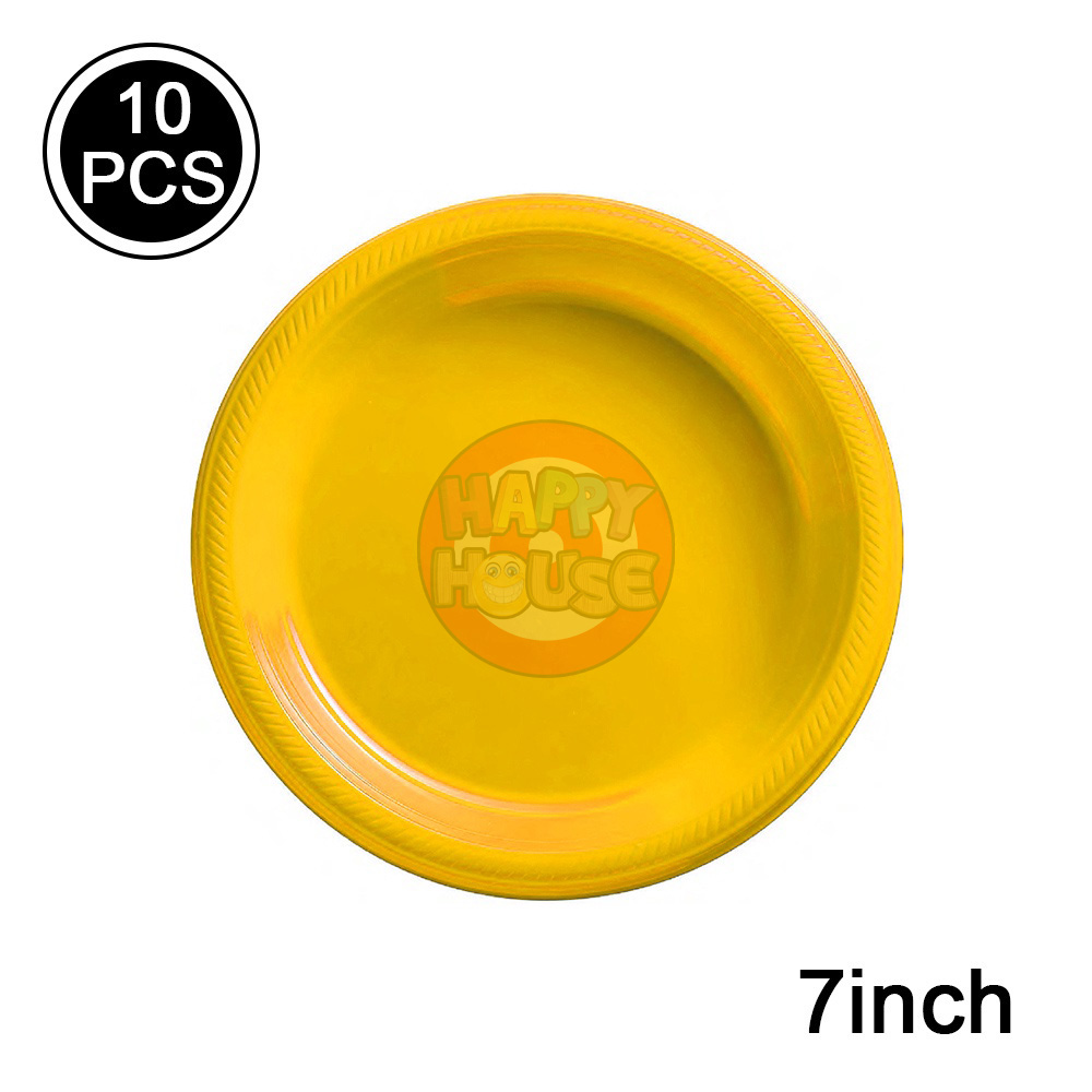 จานพลาสติก ทรงกลม ขนาด 7 นิ้ว (แพ็ค 10 ใบ) สีเหลือง