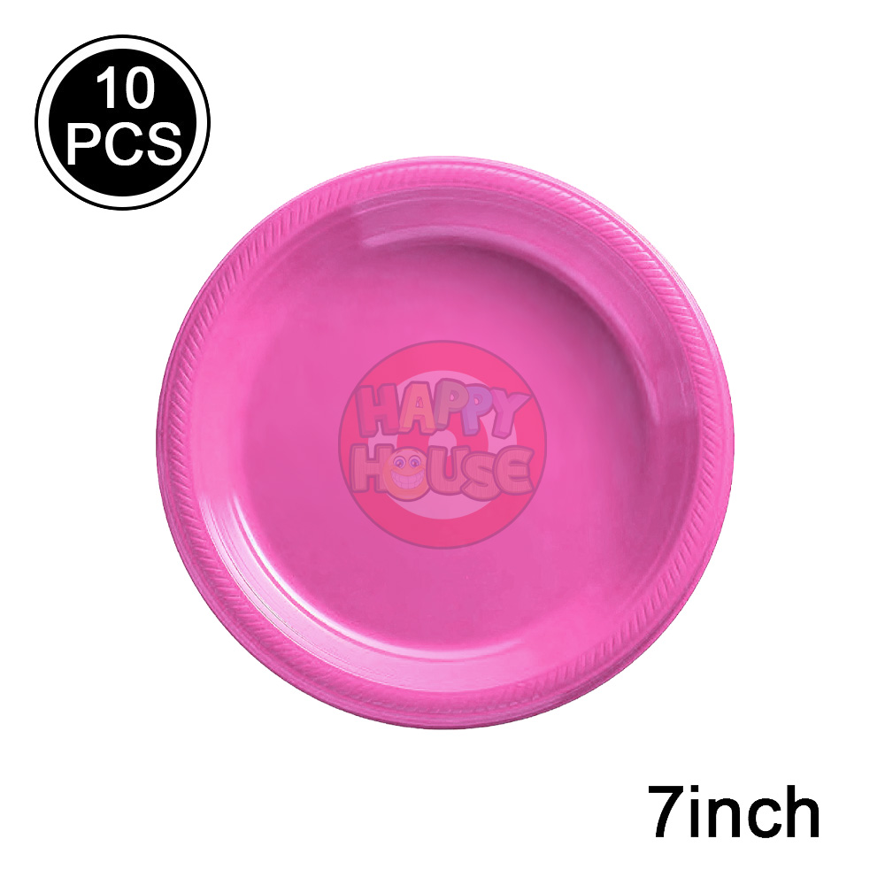จานพลาสติก ทรงกลม ขนาด 7 นิ้ว (แพ็ค 10 ใบ) สีชมพูอ่อน
