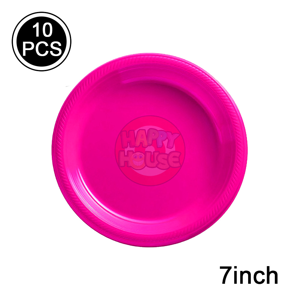 จานพลาสติก ทรงกลม ขนาด 7 นิ้ว (แพ็ค 10 ใบ) สีชมพูเข้ม