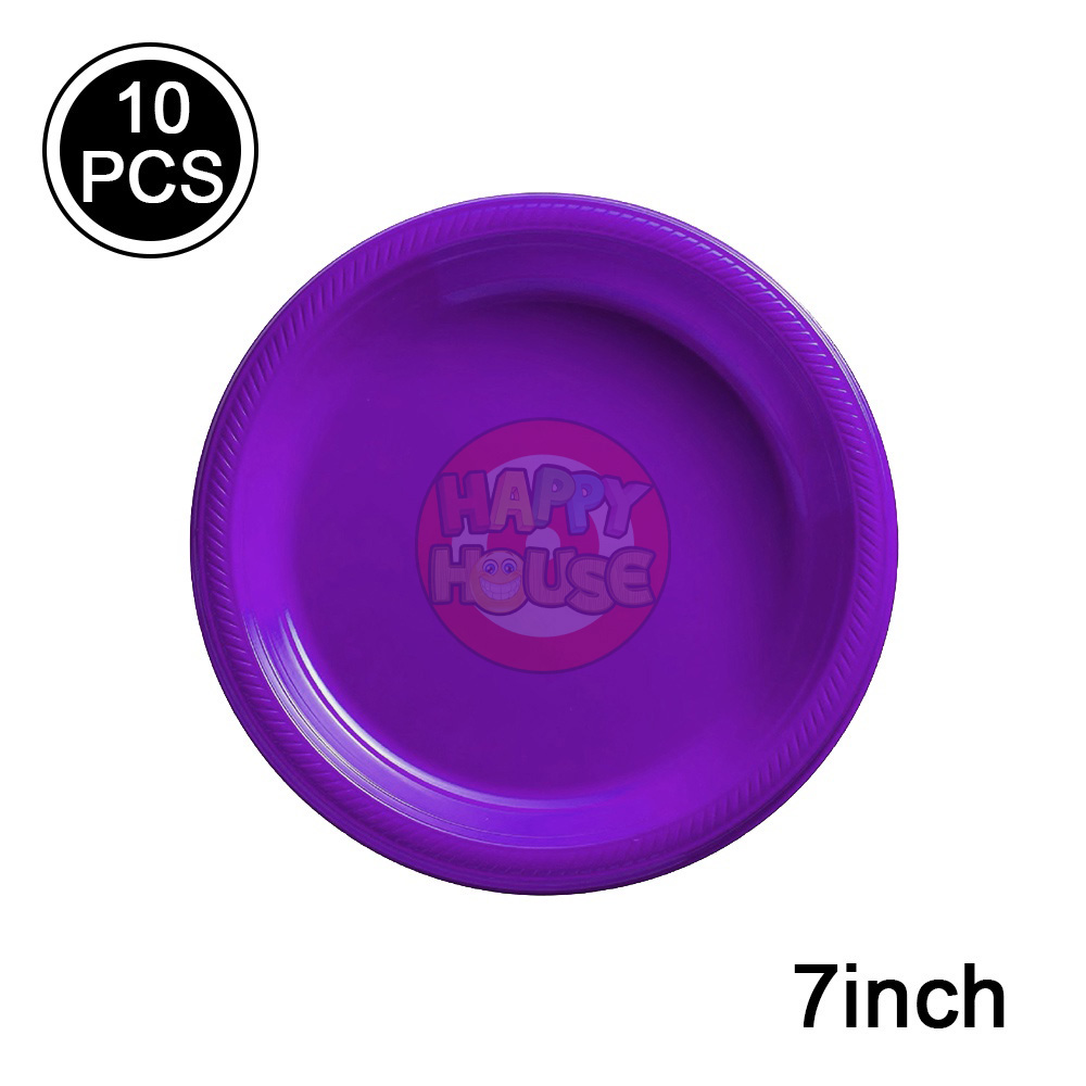 จานพลาสติก ทรงกลม ขนาด 7 นิ้ว (แพ็ค 10 ใบ) สีม่วง