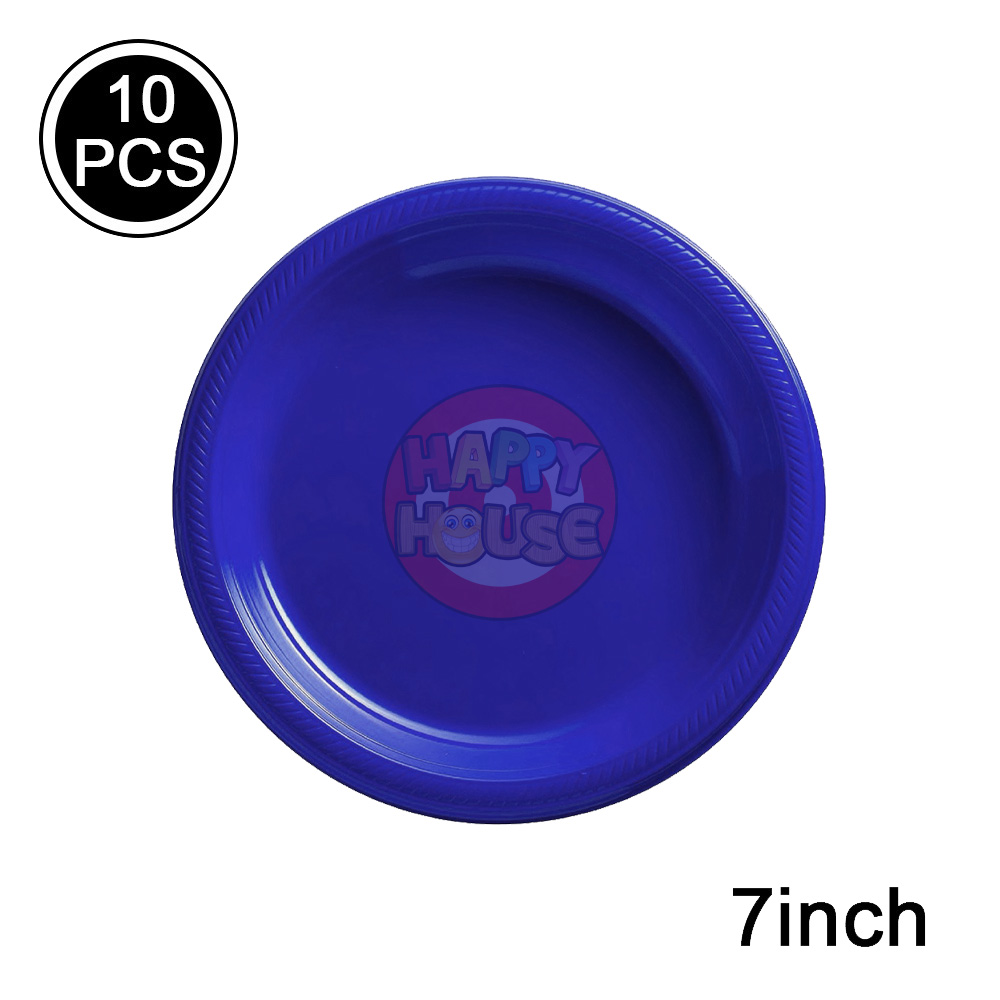 จานพลาสติก ทรงกลม ขนาด 7 นิ้ว (แพ็ค 10 ใบ) สีน้ำเงิน