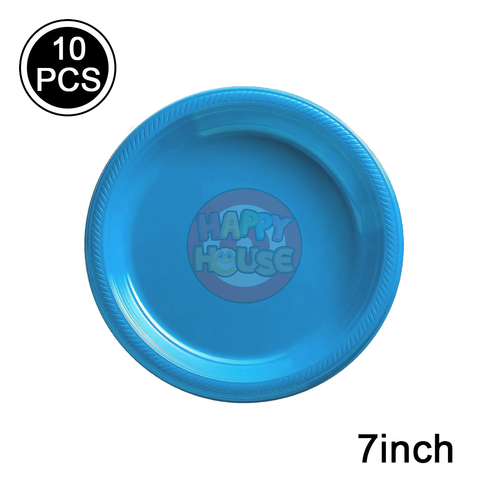  จานพลาสติก ทรงกลม ขนาด 7 นิ้ว (แพ็ค 10 ใบ) สีฟ้า
