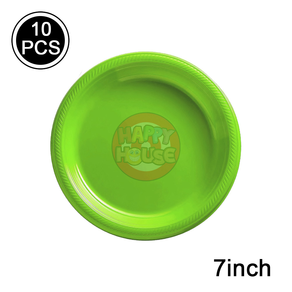  จานพลาสติก ทรงกลม ขนาด 7 นิ้ว (แพ็ค 10 ใบ) สีเขียวอ่อน