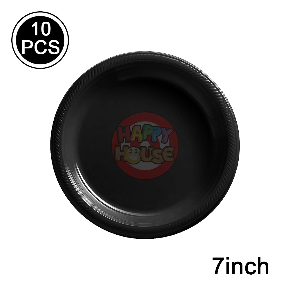  จานพลาสติก ทรงกลม ขนาด 7 นิ้ว (แพ็ค 10 ใบ) สีดำ