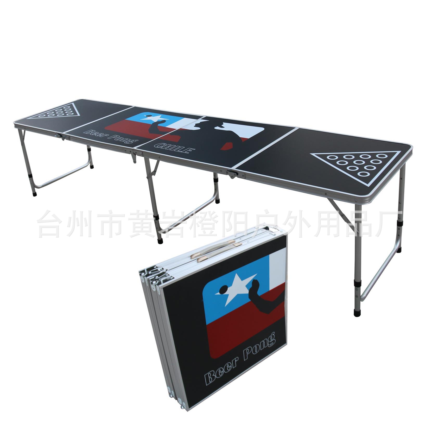 BEER PONG TABLE โต๊ะเบียร์ปองอลูมิเนียม 8 ฟุต ( 240x60 ซม. ) A-01 ลาย CHILE สีดำ