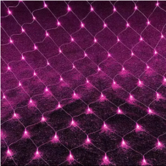 ไฟม่านตาข่าย เสียบไฟ220V 8 โหมด 3X2m 192LED สีชมพู PINK