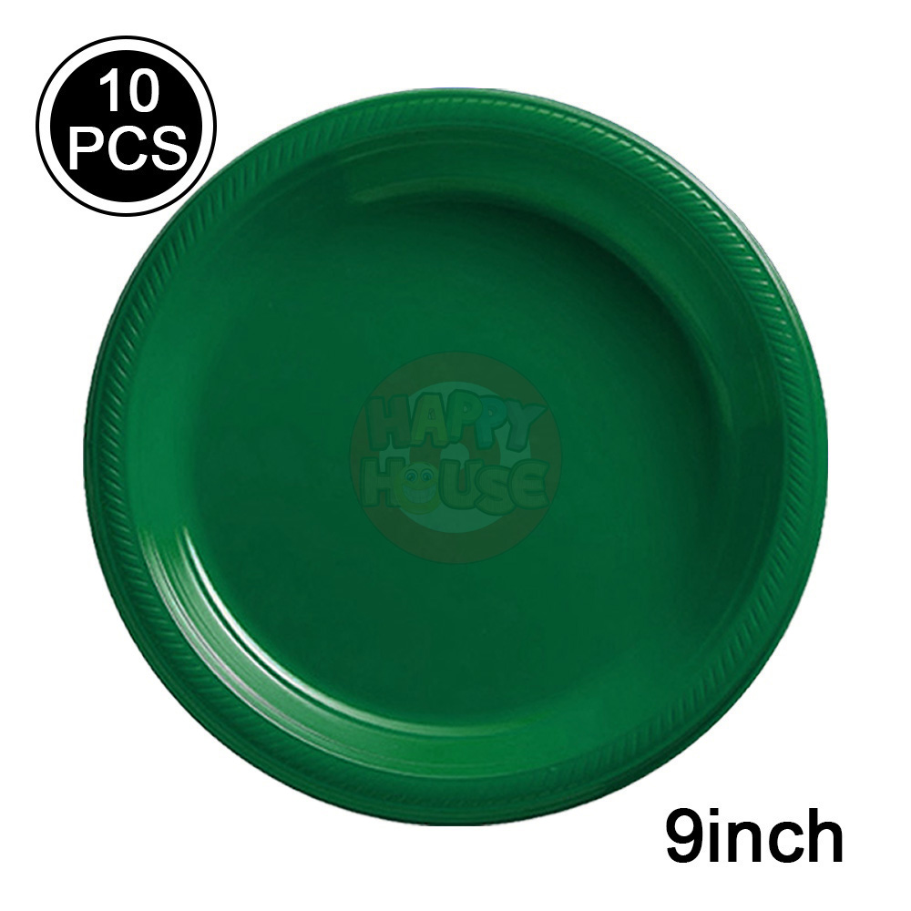  จานพลาสติก ทรงกลม ขนาด 9 นิ้ว (แพ็ค 10 ใบ) สีเขียวเข้ม