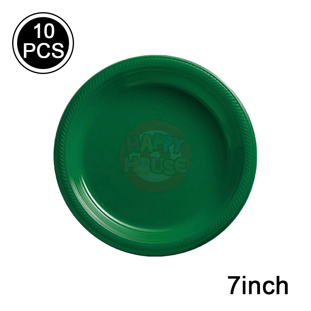  จานพลาสติก ทรงกลม ขนาด 7 นิ้ว (แพ็ค 10 ใบ) สีเขียวเข้ม