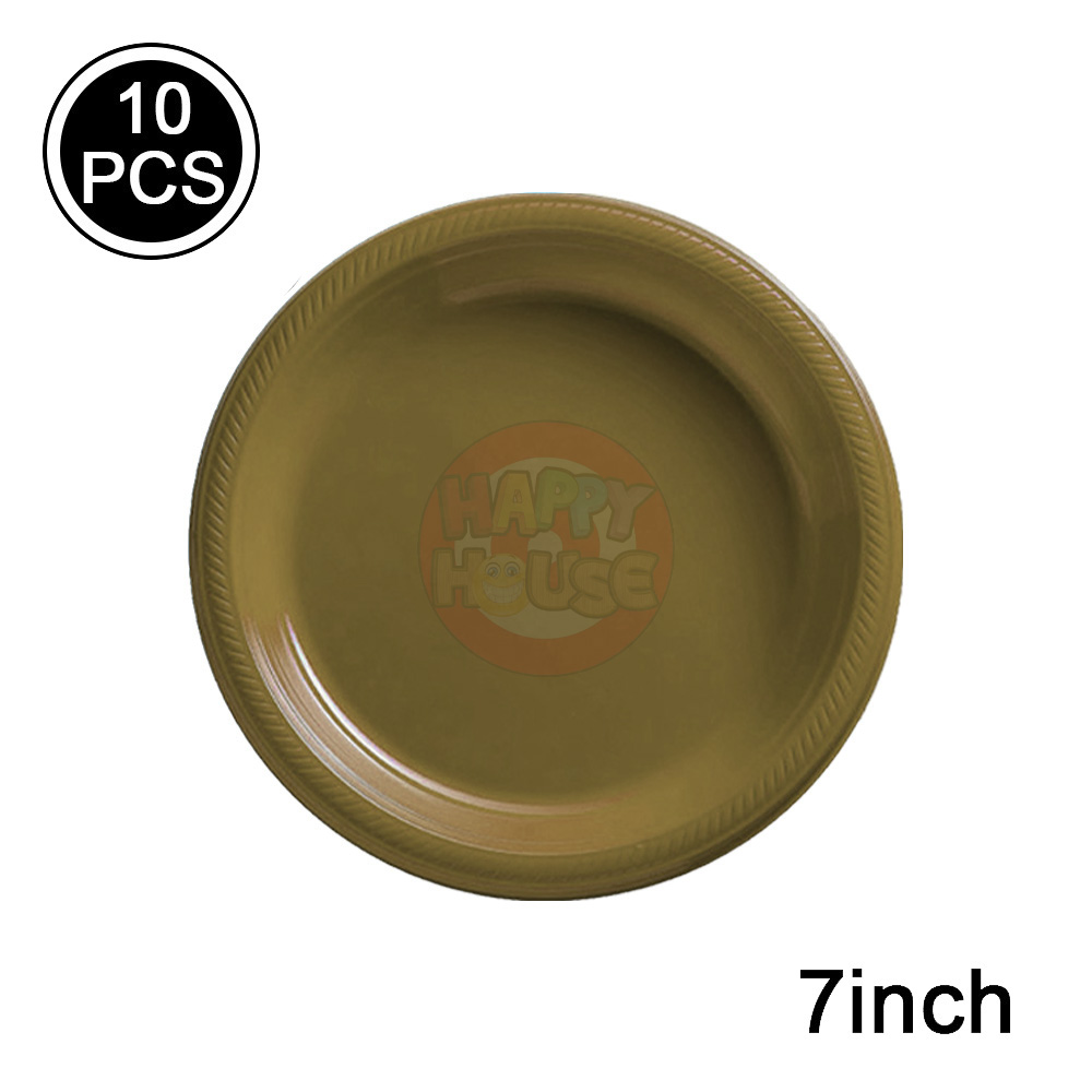  จานพลาสติก ทรงกลม ขนาด 7 นิ้ว (แพ็ค 10 ใบ) สีทอง