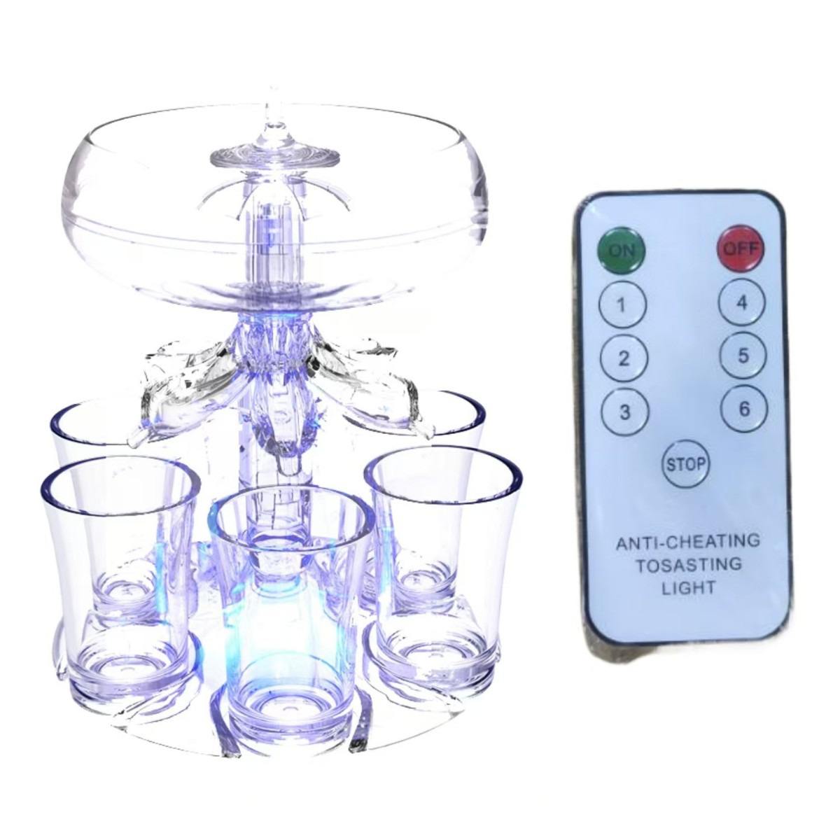  ที่รินช็อต 6 หัว มีไฟ LED ตั้งไฟสุ่มได้ พร้อมรีโมทและแก้วช็อต 6 ใบ DOLPHIN SIPHON