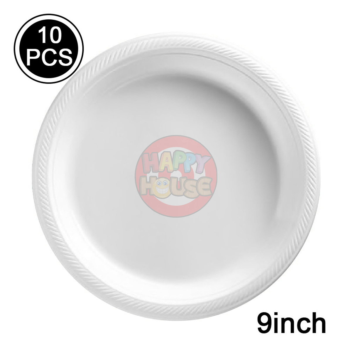  จานพลาสติก ทรงกลม ขนาด 9 นิ้ว (แพ็ค 10 ใบ) สีขาว