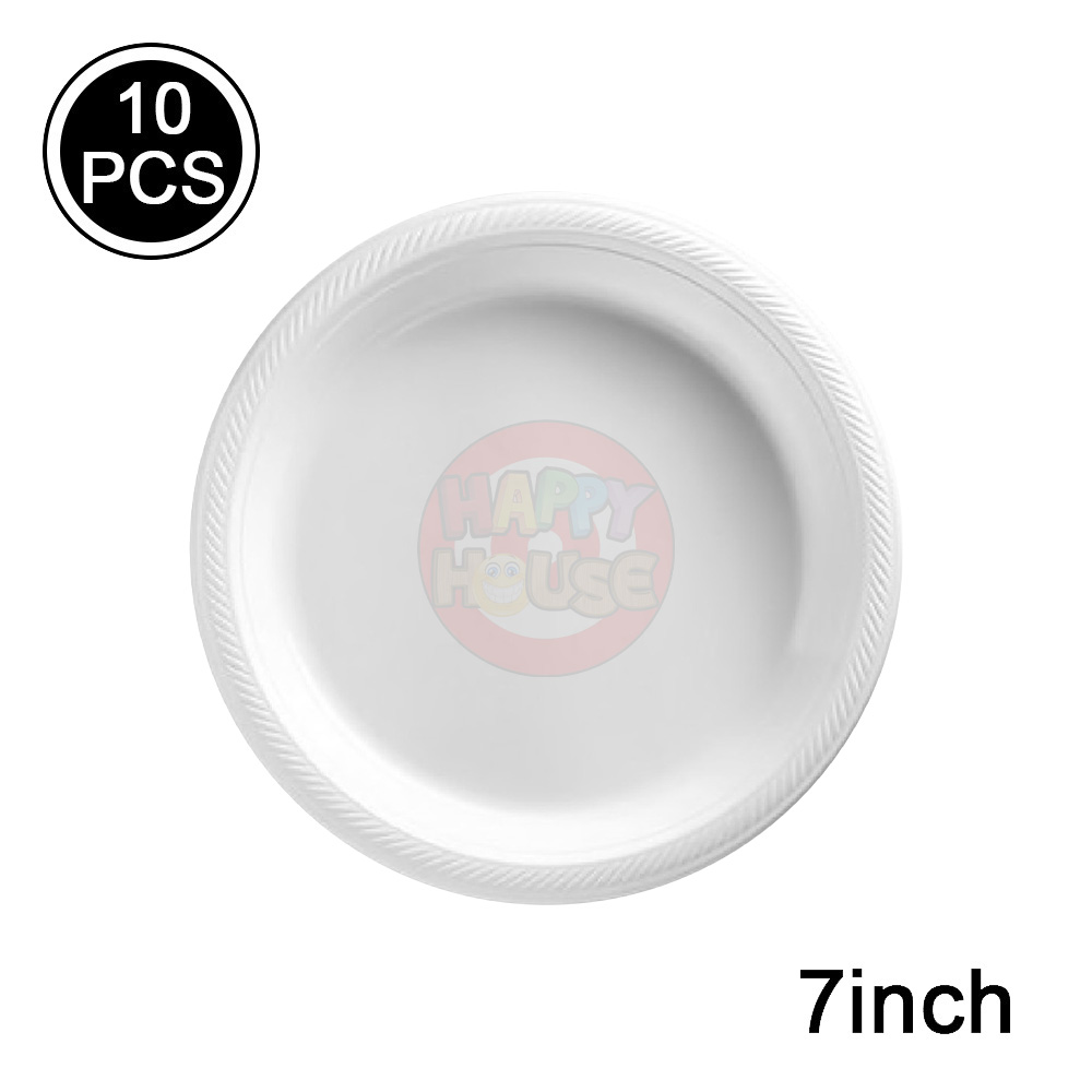 จานพลาสติก ทรงกลม ขนาด 7 นิ้ว (แพ็ค 10 ใบ) สีขาว