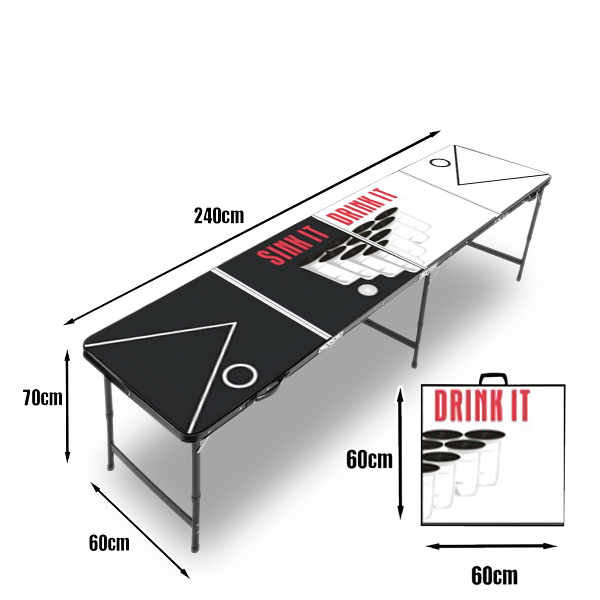 BEER PONG TABLE โต๊ะเบียร์ปองอลูมิเนียม 8 ฟุต ( 240x60 ซม. ) A-01 สี ขาวดำ Sink it Drink it