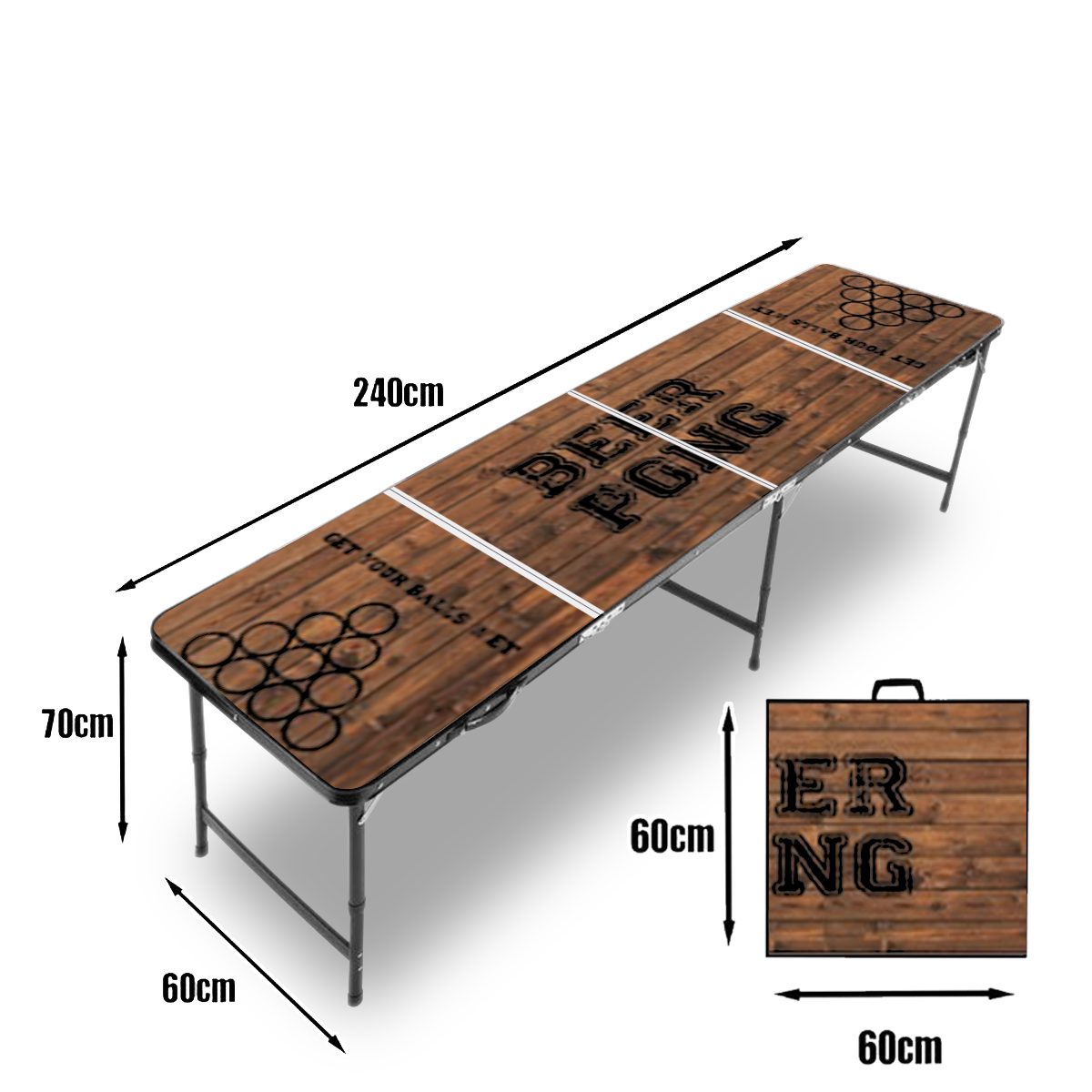 BEER PONG TABLE โต๊ะเบียร์ปองอลูมิเนียม 8 ฟุต ( 240x60 ซม. ) A-01 ลายไม้ Beer pong