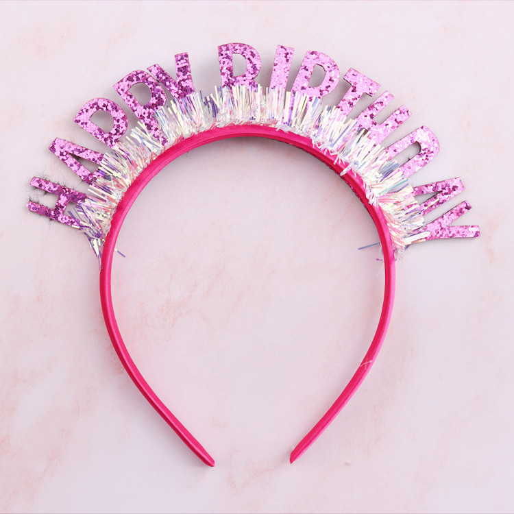 ที่คาดผม Happy Birthday Head Band HBD ตัวหนังสือ ฟอยล์ ฟรุ้งฟริ้ง สี ชมพูแดง