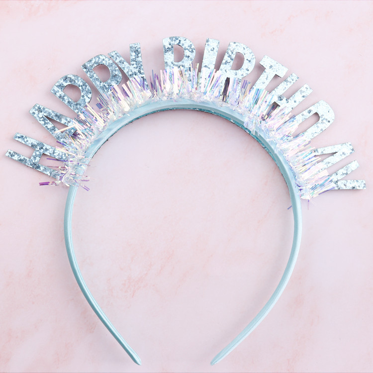 ที่คาดผม Happy Birthday Head Band HBD ตัวหนังสือ ฟอยล์ ฟรุ้งฟริ้ง สี ฟ้า
