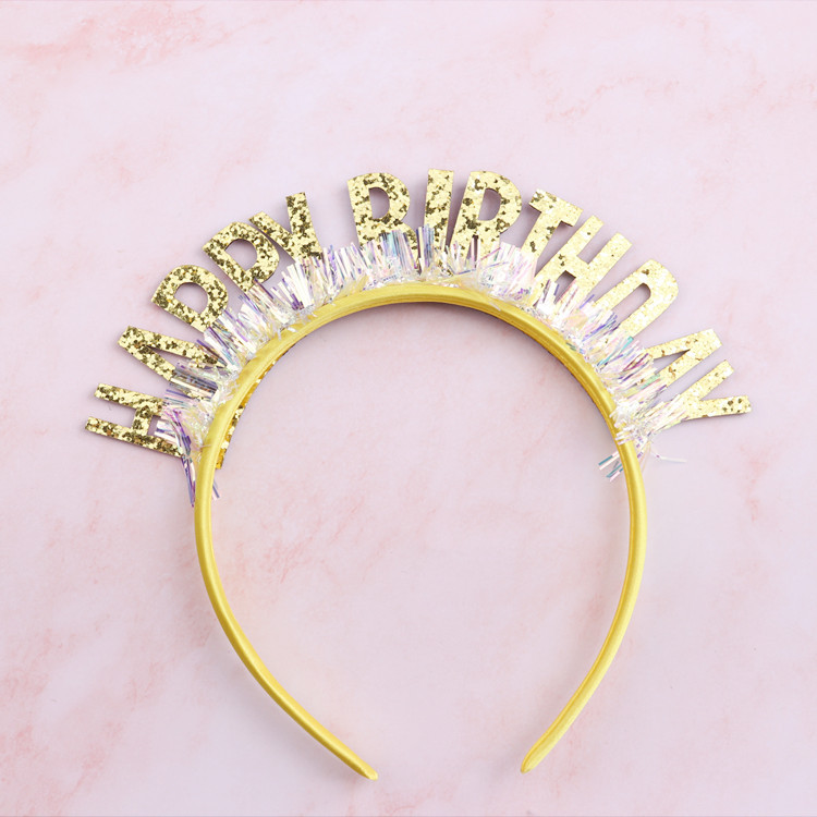 ที่คาดผม Happy Birthday Head Band HBD ตัวหนังสือ ฟอยล์ ฟรุ้งฟริ้ง สี ทอง