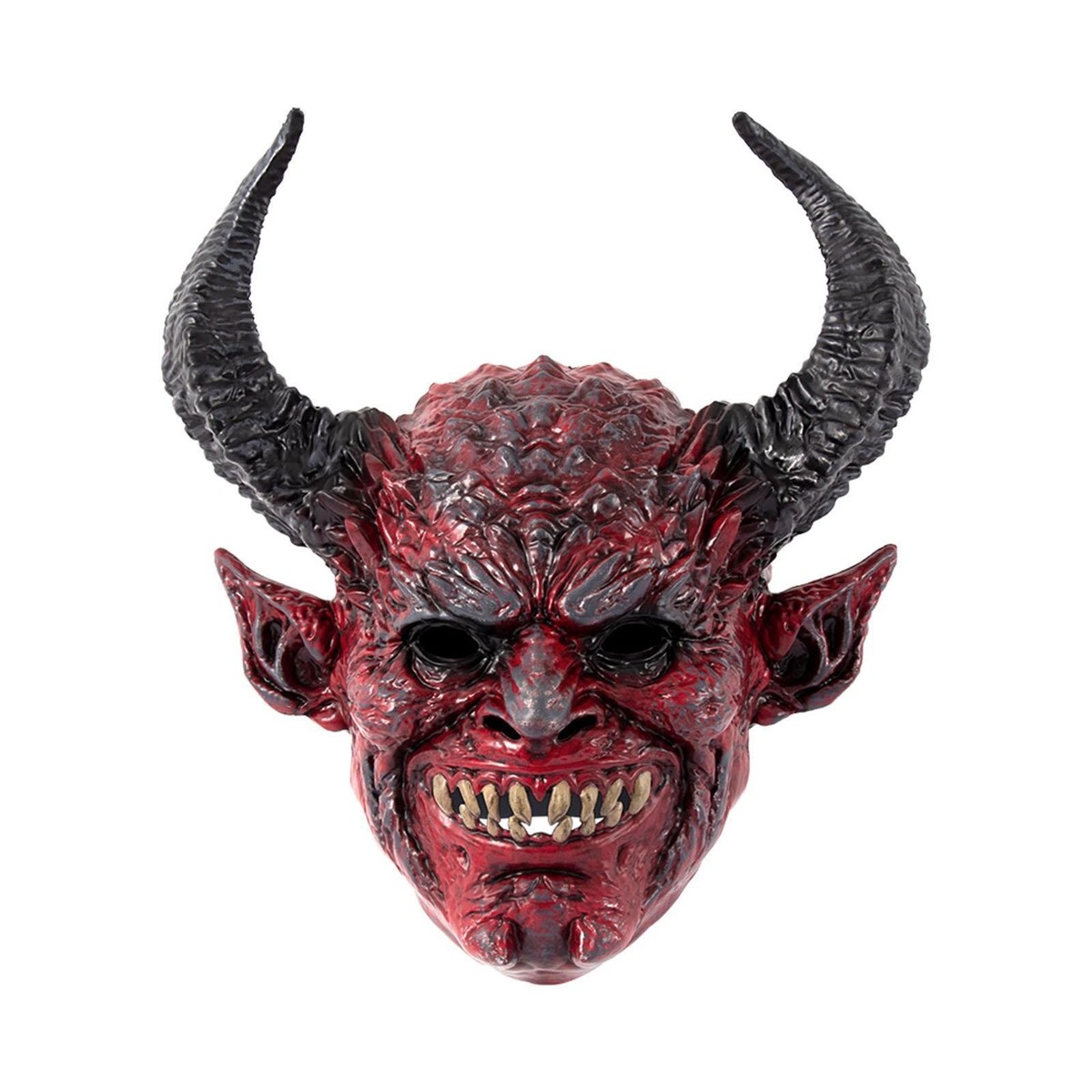 หน้ากากแฟนซีเต็มหน้า ปีศาจ หน้าสีแดง เขาสีดำ