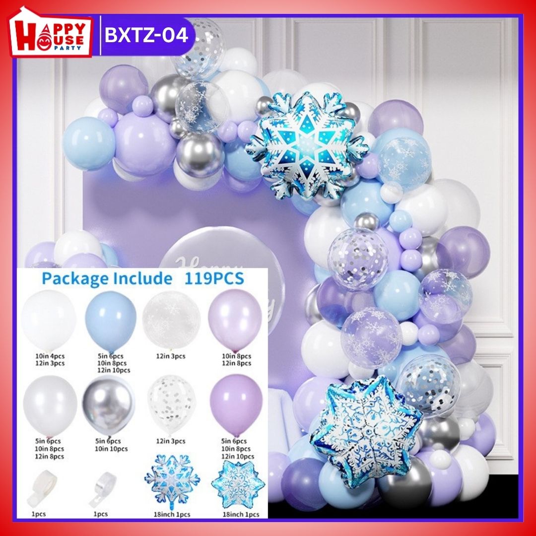 เซตซุ้มลูกโป่งจัดงาน ธีมSnow ลูกโป่งฟอย (เกล็ดน้ำเเข็ง) และลูกโป่ง สีฟ้าอ่อน สีขาวมุก สีม่วง สีเงินเมทัลลิค สีใสกลิตเตอร์ จำนวน 115 ชิ้น พร้อม กาวติดลูกโป่ง โซ่ซุ้ม (BXTZ-04)