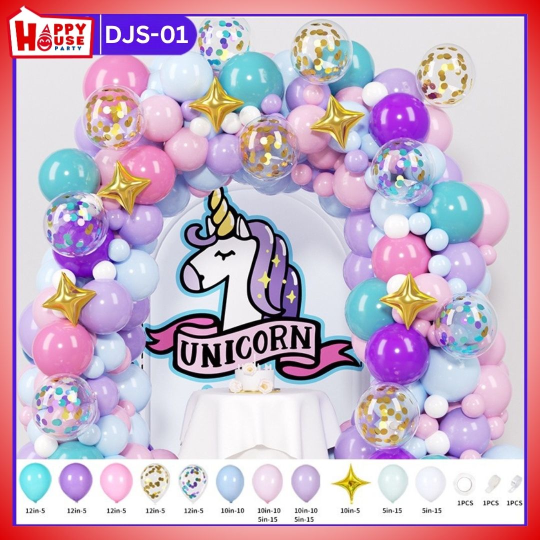 เซตซุ้มลูกโป่งจัดงาน สีม่วงอ่อน สีม่วงเข้ม สีฟ้า สีชมพู ลูกโป่งกลิตเตอร์ สีทอง สีฟ้าม่วง เเละลูกโป่งฟอยล์ จำนวน 120 ชิ้น พร้อม กาวติดลูกโป่ง และโซ่ซุ้ม  (DJS-01)