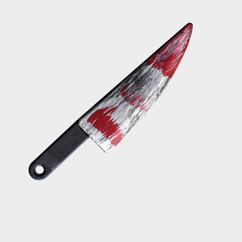  เครื่องแต่งกาย มีดหั่นหมู ปลอม พลาสติก สีเงิน เปื้อนเลือด