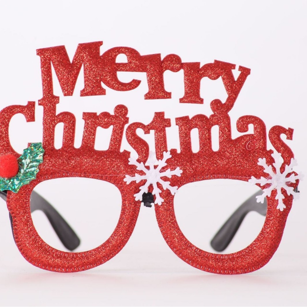 แว่นตาคริสต์มาส ขอบเหลี่ยม ตัวอักษร Merry Christmas สีแดง